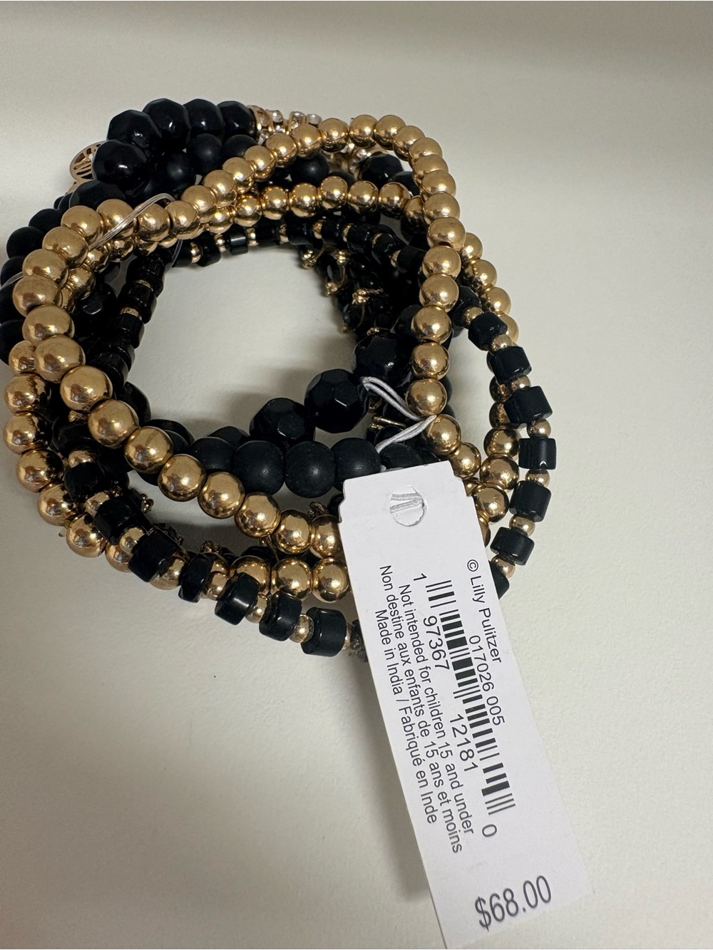 Lilly Pulitzer Black and Gold Stretch Bracelet Stack
